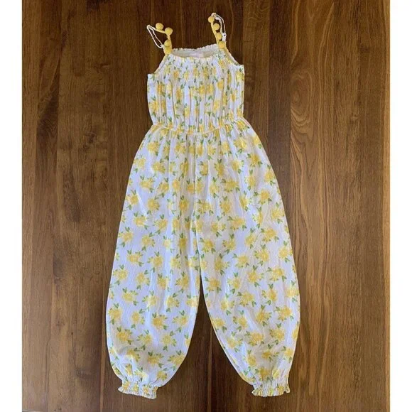 MASALA BABY Yellow Floral Retro Jumpsuit Girls 3-4 NWT Playsuit Romper Girl NEW - Picture 3 of 8
